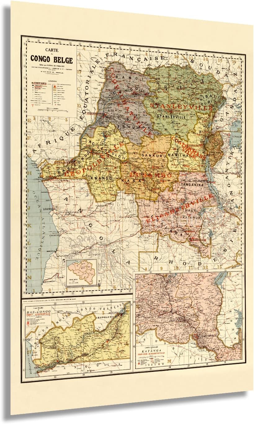HISTORIX Vintage 1896 Belgian Congo Map - 24x36 Inch Vintage Congo Wall Art - Democratic Republic of the Congo Map - DRC Congo Kinshasa Formerly Zaire - Historic Belgian Congo Central Africa Map